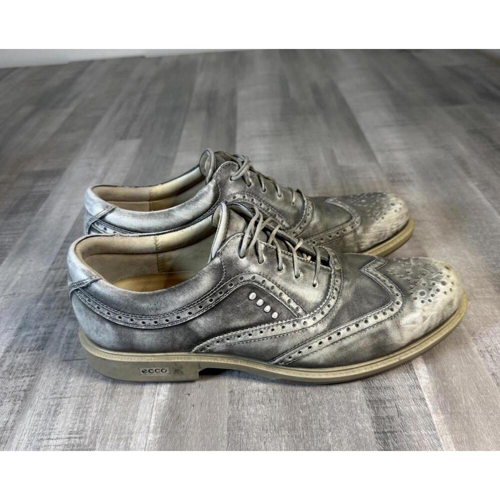 Ecco Tour Hybrid Wingtip Golf Shoes Men 43 EU 9-9.5 US Silver Leather Hydromax‎